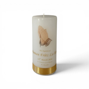 Candles: Baptism Candle 14cm: Prayer Hands