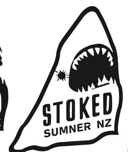 Products: Sharky Sumner car sticker, med dog - stoked surf school - local froth merchants