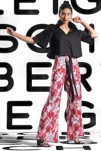 hers: Wide Leg Ladies Floral Pants Red