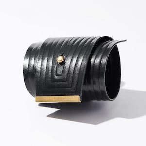 Bracelets: Leather Linear Cuff Bracelet Black