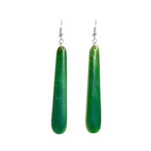 NZ Greenstone Teardrop Earrings - 70mm