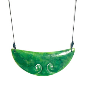 Greenstone: NZ Greenstone Breast Plate with Double Koru - 120mm