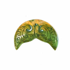 Greenstone Pounamu: New Zealand Flower Jade Greenstone - Whale Tail 48mm