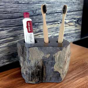Petrified Wood Luxury Toothbrush & Toothpaste Holder, 3 Hole (G)