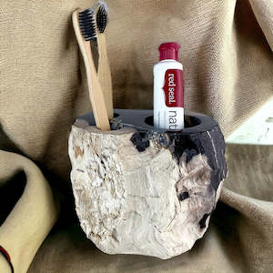 Petrified Wood Luxury Toothbrush & Toothpaste Holder, 3 Hole (D)