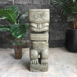 Stone Hawaiian Tiki Statues: Hawaiian Tiki Statue Hand Carved Stone 81cm StoneBase (1892)