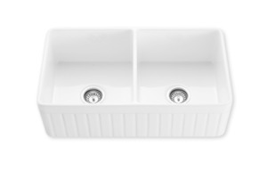 Basin Sale: Traditional Fireclay Double Fluted Butlers Sink White 828mm - TK3318TD
