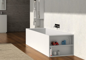 Gia Extra Large Back-to-Wall Bath With Shelf - 1800mm - G65114