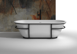 Large Baths Over 1800mm: Gia Large Black Metal Frame Stone Bath - 1800mm - G65150