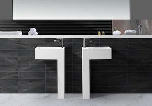 Freestanding Basins: Hugi L Shaped Minimalist Stone Basin - 830mm - B1583