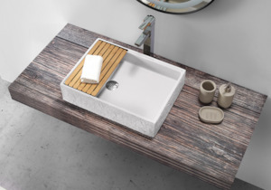 Vanity Countertop Basins: Textured Basin w/ Bamboo Cover - 505mm - B1160