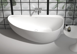 Gia Baths: Gia back-to-wall curved egg stone bath - 1700mm - G65161