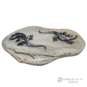 Ornaments & Handicraft: Pewter Lizards (x2 Lizards on Rock)