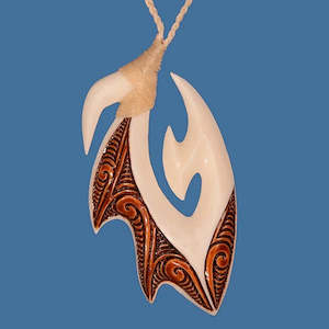 Bone And Paua Jewellery: Bound Bone  Hook with  Brown Stain Pendant