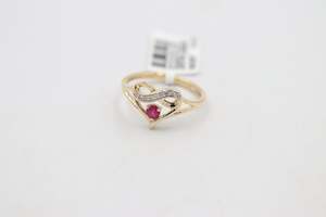 Gold Mens Ring: 10ct Gold Signet Ring with Ruby and Diamond