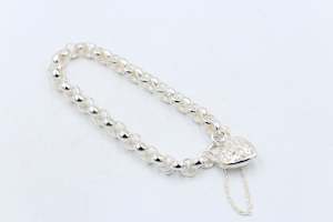 Stg Silver Bracelets: Stg Silver Handmade belcher Bracelet with Filigree Heart