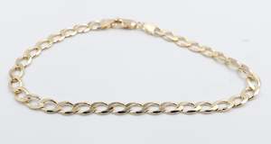 Gold Bracelets: 9ct Gold Solid Mens Curb Bracelet 22cms