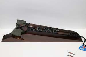New Zealand Greenstone and Large wooden Belt Axe