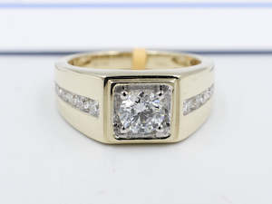 Gold Mens Ring: 10ct Yellow Gold Lab Grown Diamond Mens Ring TDW 1.5ct