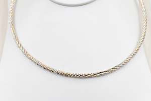 Stg Silver twist rope three tone necklace 46cm