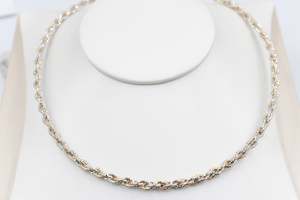 Stg Silver twist rope three tone necklace 46cm