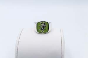 Stg Silver Mens Ring with New Zealand Greenstone and Lion Top