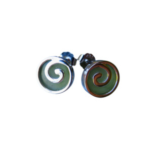 Stg Silver Koru and New Zealand Greenstone Stud earrings