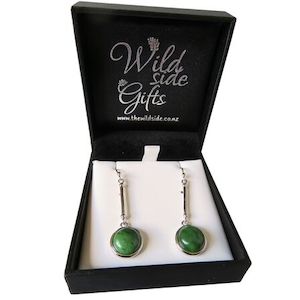 Stg SilverRound Drop New Zealand Greenstone and Earrings XP129