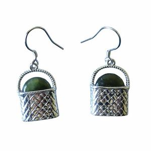 Stg Silver Earrings: Sterling Silver Kete with NZ Greenstone Earrings