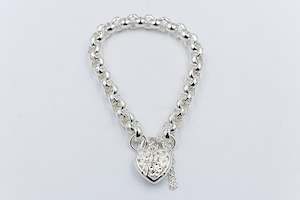 Stg Silver Handmade belcher Bracelet with Filigree Heart SYBA77