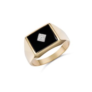 Gold Mens Ring: 9ct Gold Mens Onyx with Diamond Ring 877-1DC