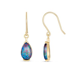 9ct Gold Adelaide 10x6mm Pear Triplet Opal Hook Earring