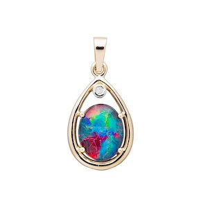 Gold Pendents: 9ct Gold Mila Oval 10x8mm Triplet Opal & Diamond Pendant