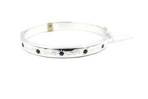 Stg Silver Bracelets: Sterling Silver Snap Bangle with Sapphire