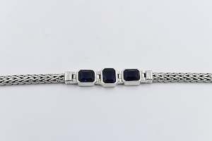 Stg Silver Bracelets: Stg Silver Oxidised Bracelet with Syn Sapphire Stones