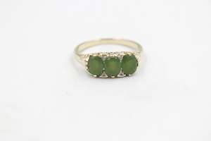 9ct Gold New Zealand Greenstone & Diamond Ring SYR7986G