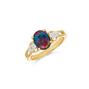 Gold Ladies Rings: 9ct Gold Gala Oval Triplet Opal and Diamond Ring
