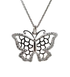 Stg Silver Pendents: Stg Silver CZ EDGE, HONEYCONE BUTTERFLY, with chain 40-11765-710