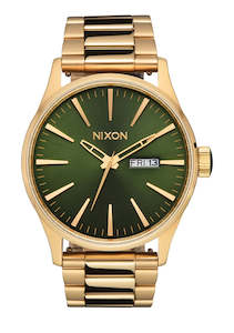 Nixon Mens Sentry SS Gold/Green Sunray Watch - A356-1919-00