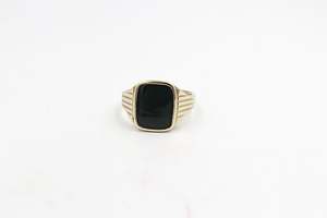 Gold Mens Ring: 9ct Gold Mens Solid Dark Greenstone  Ring SYR3066