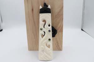 Bone And Paua Jewellery: Bound Bone Manaia Toki Pendent BT005