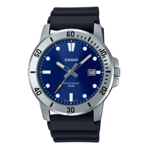 Casio Watches: Casio Black/Blue Standard Watch - MTP-VD01-2E