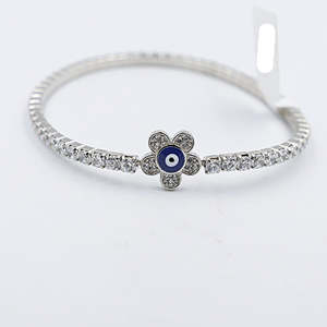 Stg Silver Bracelets: Stg Silver Bracelet CZ with evil Eye stretchy IRA212