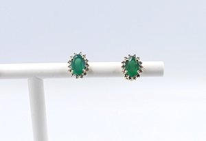 Gold Earrings: 14ct Gold Emerald and Diamond Studs SKE33612