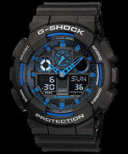Watches: G Shock Black/Blue Analog/Digit (GA100 Series) Watch - GA-100-1A2
