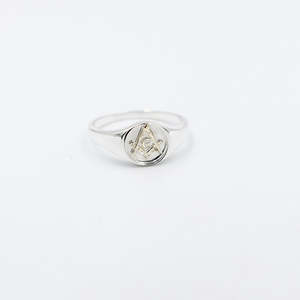 Gold Mens Ring: Stg Silver Mens Masonic Ring with 9ct Gold Logo SYR8321