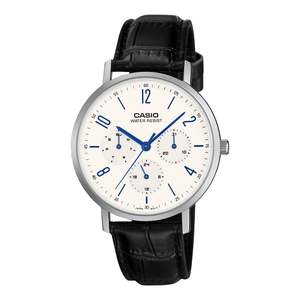 Watches: Casio Analogue White Dial Leather MTP-VT06L-7B