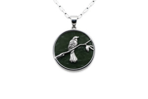 Stg Silver Greenstone Tui Native Pendent