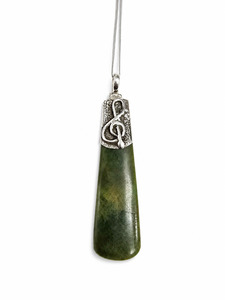 New Zealand Greenstone Toki Set with Stg Silver SJ118