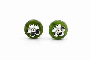 Stg Silver Set Pounamu Manuka Earrings